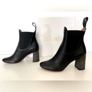 NIB CHLOE BLACK LEATHER CHELSEA STYLE ANKLE BOOTS SHOES BOOTIES SIZE 37.5